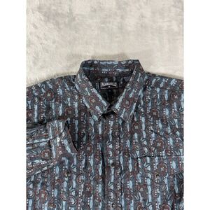 Panhandle Shirt Mens XL Blue Aztec Western Pearl Snap Print Long Sleeve
